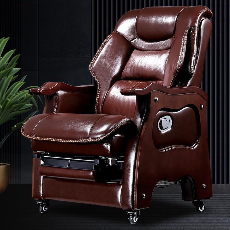 【可開發票】大班椅可躺按摩辦公椅電腦椅家用真皮轉椅舒服老板椅子午睡中老年 3