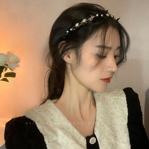 髮箍 黑色珍珠鋯石絲絨髮箍女復古2022年新款網紅髮飾百搭外出頭飾頭箍【YJ7027】