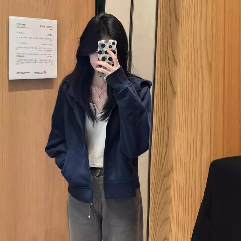 外套 女裝 休閒外套 時尚外套 小個子短款衛衣春季外套女2025年新款春秋即墨連帽拉鍊開衫上衣