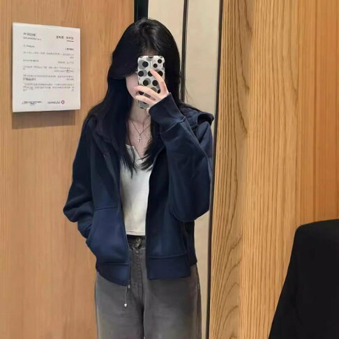 外套 女裝 休閒外套 時尚外套 小個子短款衛衣春季外套女2025年新款春秋即墨連帽拉鍊開衫上衣 0