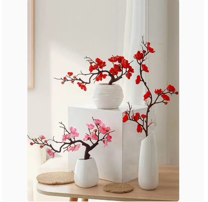 【滿299出貨】模擬梅花桃花枝擺飾客廳乾花盆景臘梅擺設花盆栽客廳室內裝飾 假花 仿真花 模擬擺件 模擬模型 仿真植物