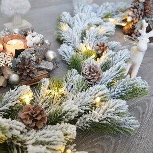 圣誕季 歐式茂密版仿真松針松枝桌旗裝飾燭光晚餐櫥窗花藝雪松帶