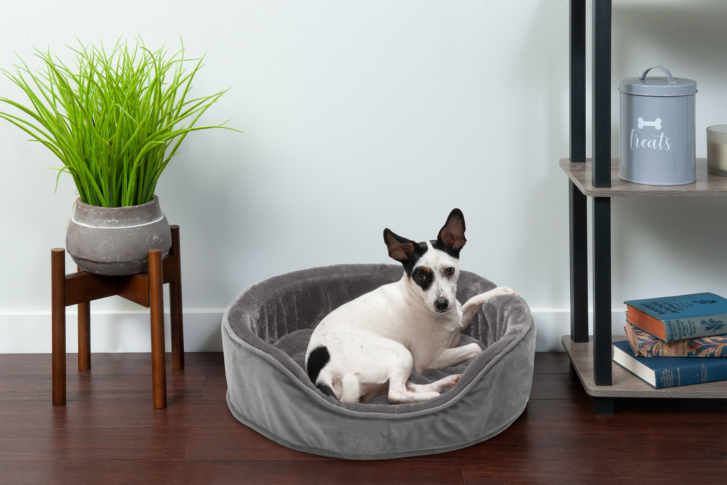 FurHaven Pet Dog Bed  Orthopedic Plush & Velvet Oval Pet Bed for Dogs & Cats, Smoke Gray, Small