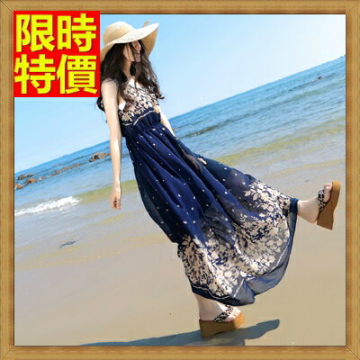 長洋裝波西米亞連衣裙-復古碎花雪紡圓領無袖連身裙女裙子2色65af40【獨家進口】【米蘭精品】