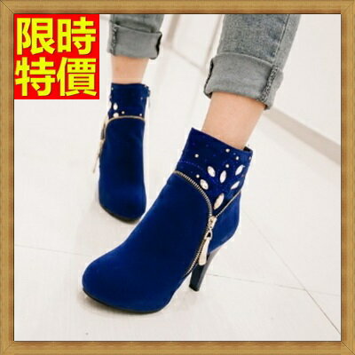 高跟短靴女靴子-水鑽粗跟絨面女高跟鞋子3色66c28【獨家進口】【米蘭精品】 0