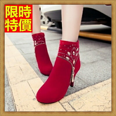 高跟短靴女靴子-水鑽粗跟絨面女高跟鞋子3色66c28【獨家進口】【米蘭精品】 1