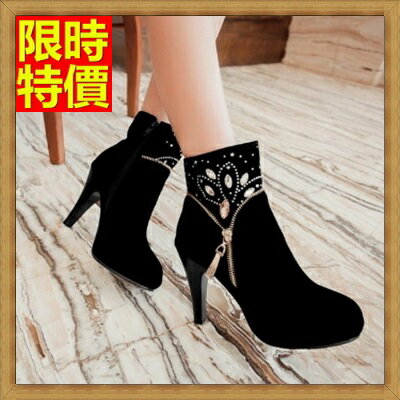 高跟短靴女靴子-水鑽粗跟絨面女高跟鞋子3色66c28【獨家進口】【米蘭精品】 2