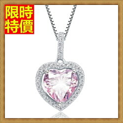 ★水晶項鍊+吊墜女飾品-粉紅甜心S925銀時尚女鎖骨鏈墜子66h20【獨家進口】【米蘭精品】
