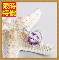 ★水晶項鍊+吊墜女飾品-精美愛心純銀精緻女鎖骨鏈墜子2色66h27【獨家進口】【米蘭精品】