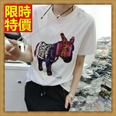 短袖T恤純棉上衣-刺繡春夏新款小馬女裝2色68d13【韓國進口】【米蘭精品】