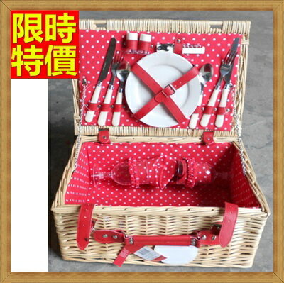 野餐籃編織籃子含餐具組合-可愛點點裡布兩人份郊遊用品68e13【獨家進口】【米蘭精品】