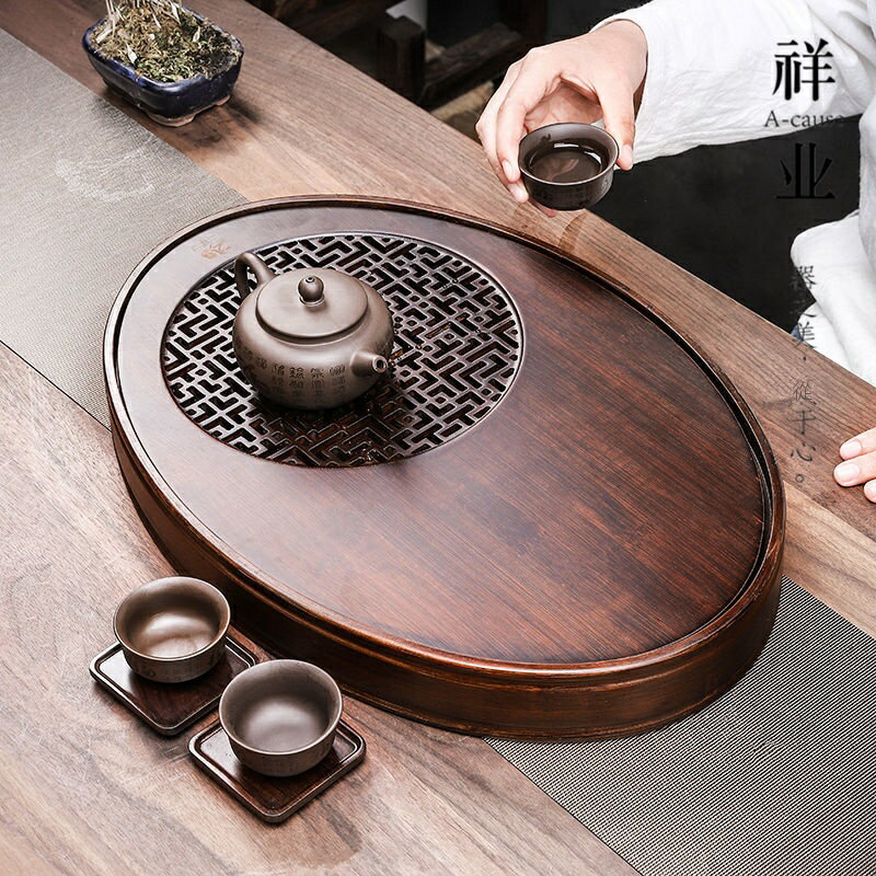 【新品優惠】【限時特價】茶盤家用竹製 小茶臺 託盤 排水瀝水儲水式功夫茶具 橢圓形茶海 圓形茶海 茶托