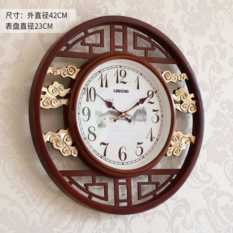 麗盛中式實木掛鐘 客廳靜音大氣時鐘 創意裝飾掛表臥室藝術復古鐘表 時鐘