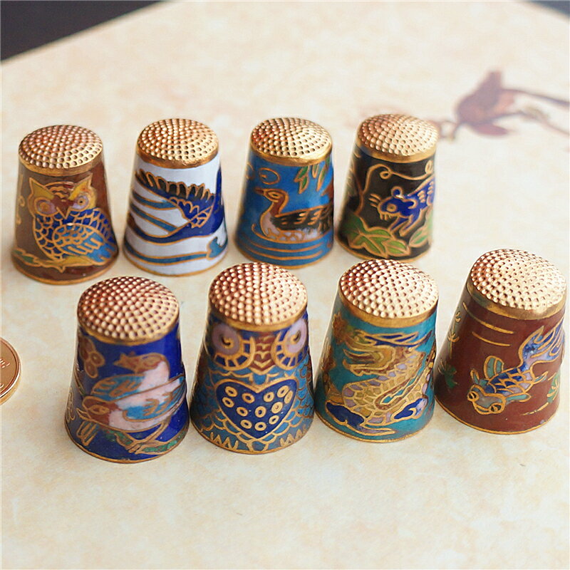 創匯時期景泰藍頂針老物件銅胎掐絲琺瑯頂針小物件手工藝品收藏
