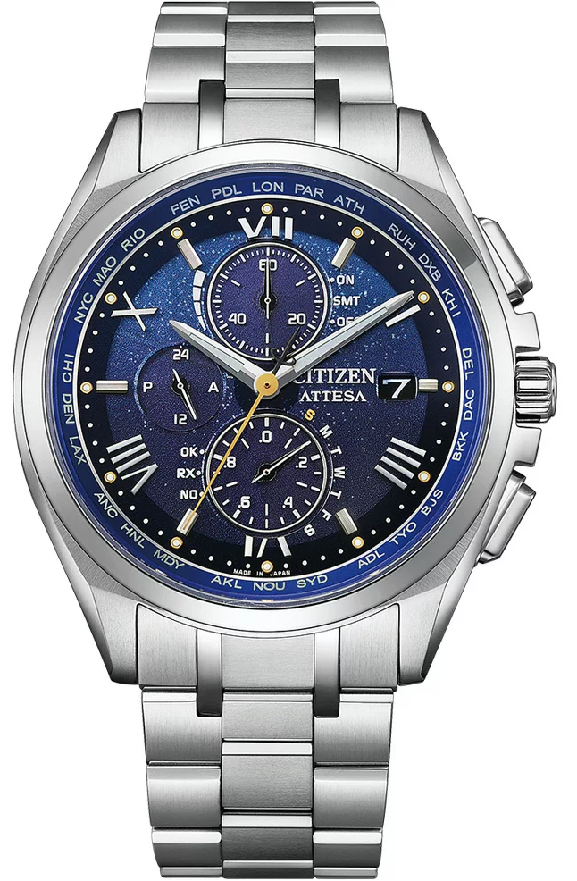 CITIZEN 星辰錶 GENT'S系列 限量雪花 光動能電波三眼腕錶(AT8240-74L)-41.5mm-藍面鈦帶【刷卡回饋 分期0利率】【APP下單4%點數回饋】