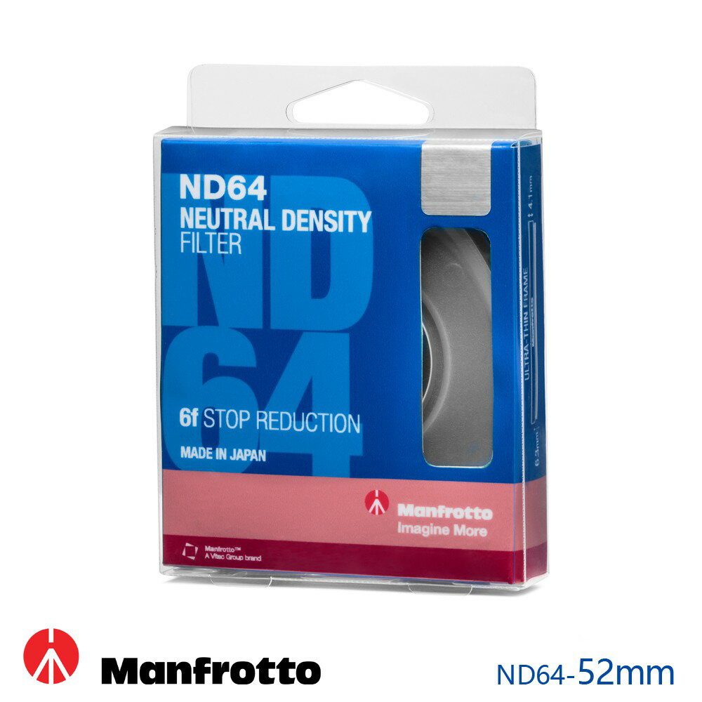 Manfrotto  ND64 減光鏡 鋁合金材質超薄邊框 光量透過率比原來光量減少6級
