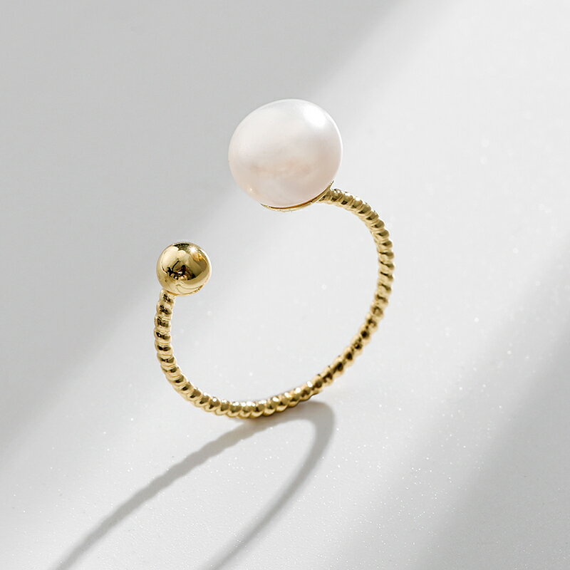 Dara/戴拉時尚簡約單顆淡水珍珠開口戒指女食指指環