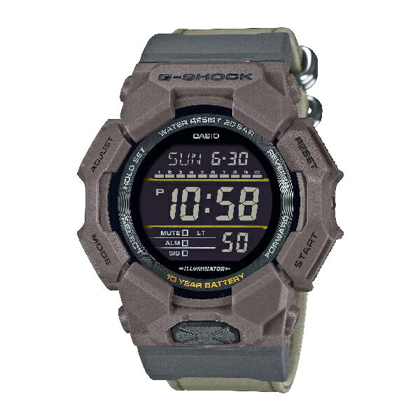 CASIO卡西歐 GA-010 系列 GD-010CE-5 十年電力布質錶帶雙顯時尚腕錶 深棕色 51.9mm｜樂天全館特惠中★指定刷卡回饋10%