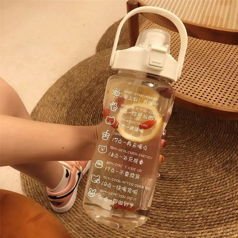 帶吸管大容量喝水杯男女學生夏天用刻度塑膠杯子戶外便攜式水瓶壺
