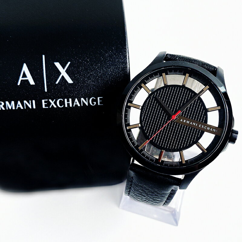 美國百分百【Armani Exchange】AX 手錶腕錶 阿曼尼 皮革錶帶 簡約 低調素面 黑色 J804