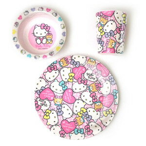 大賀屋 HELLO KITTY 凱蒂貓 兒童用 美耐皿餐具組禮盒 杯子 碗盤 餐具組 日貨 正版 授權 T00110055