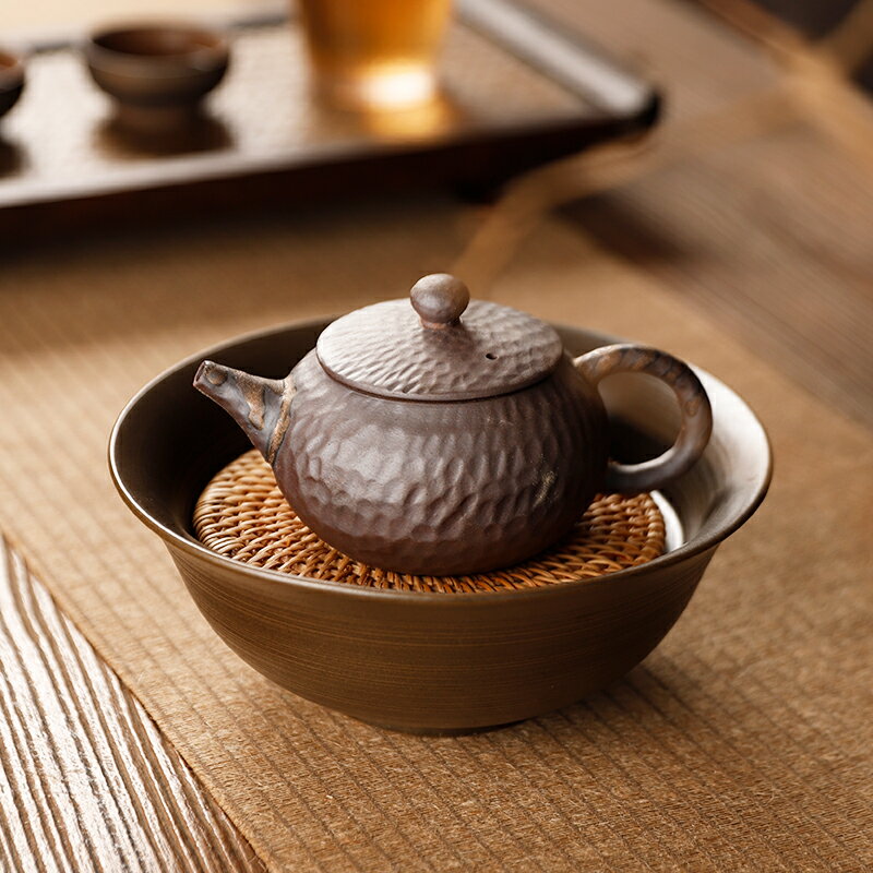 茶壺墊/茶杯墊藤編壺墊粗陶壺承干泡台紫砂壺養壺儲水式茶壺底座