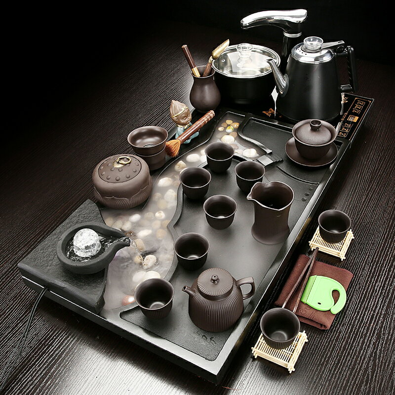 天然烏金石茶盤套裝家用茶臺陶瓷防燙全自動辦公喝茶功夫茶具整套