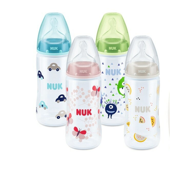 NUK寬口徑PP奶瓶300m-附1號中圓洞矽膠奶嘴0m+(顏色隨機出貨)