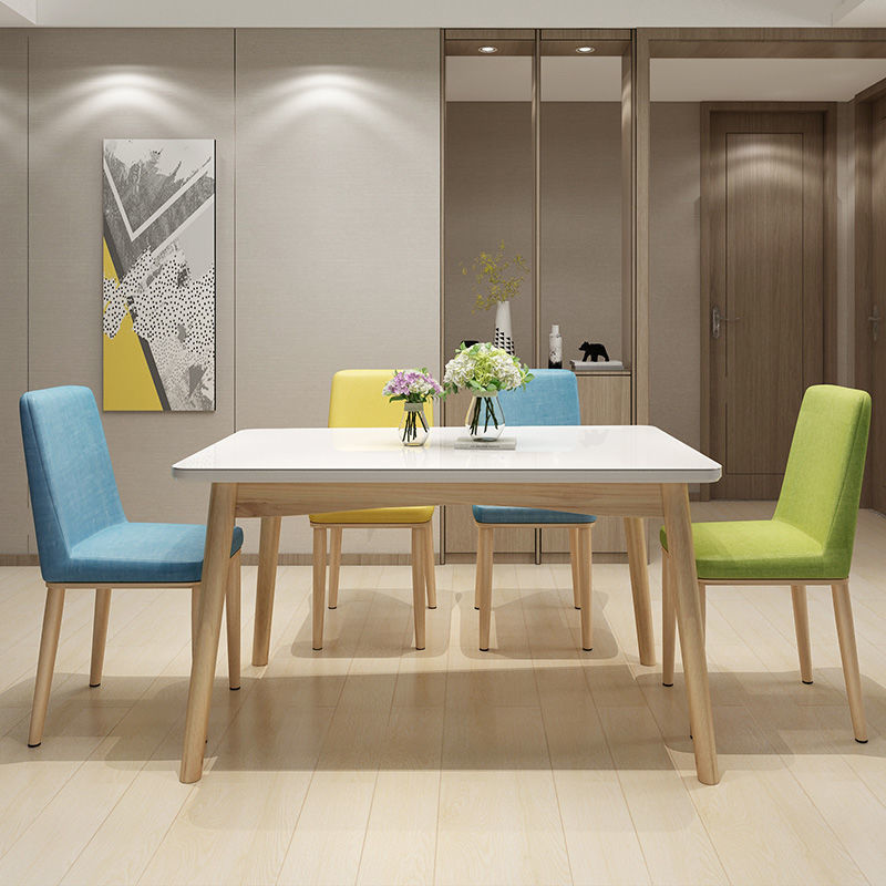 北歐實木餐桌椅組合現代簡約鋼化玻璃餐桌家用小戶型長方形飯桌子