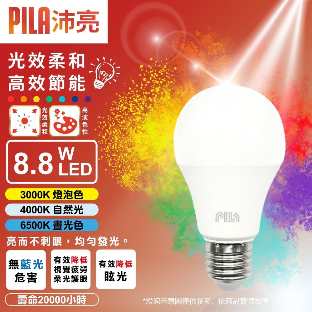 【好好生活｜ PILA沛亮】球泡 8.8W 6500K白畫光燈泡(AL013) 無藍光危害認證 球泡 燈泡 白光 自然光 現貨快出
