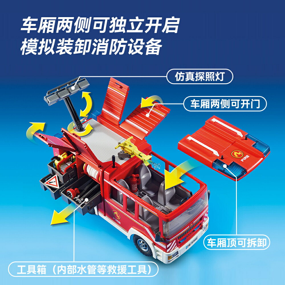 playmobil摩比世界大號消防車玩具兒童仿真汽車拼裝積木模型噴水【北歐居家生活】