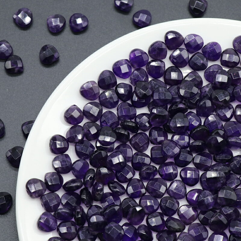 天然深色紫水晶水滴切面散珠子8mm10顆 diy飾品手鏈耳環發簪材料