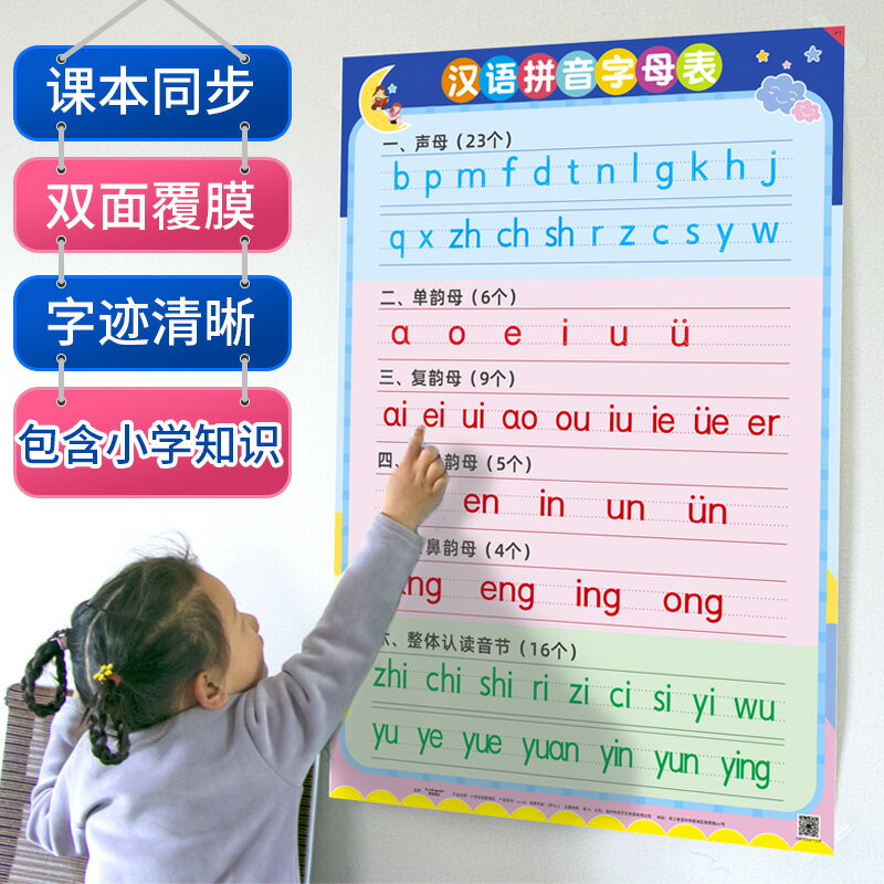 漢語拼音字母表墻貼小學生一年級聲母韻母掛圖拼讀訓練學習神器