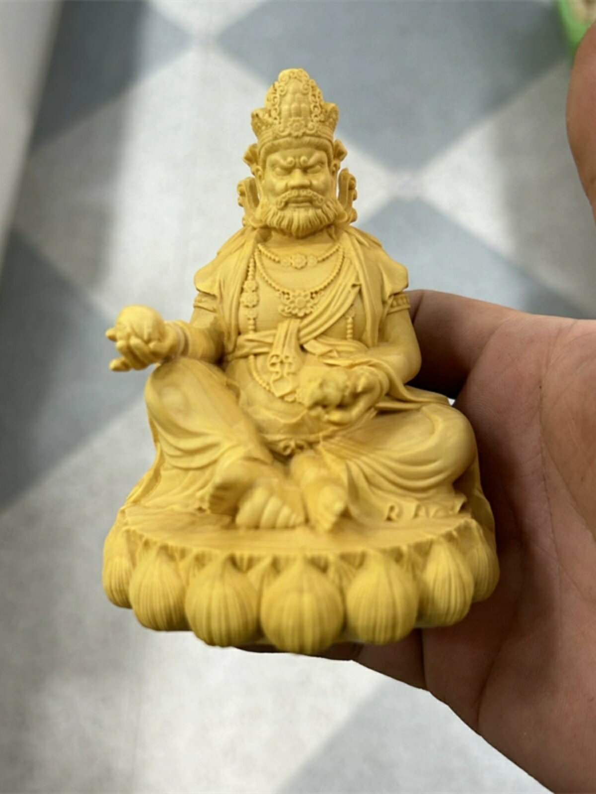雨軒木雕黃楊木西藏密宗黃財神佛像居家供奉家用招財藏傳擺件神像