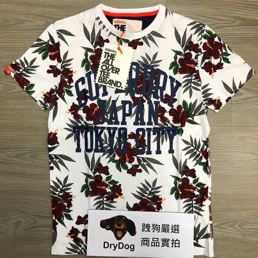 跩狗嚴選 極度乾燥 Superdry 夏威夷 復古Logo 全印花 T-shirt 短袖 上衣 T恤 光學白