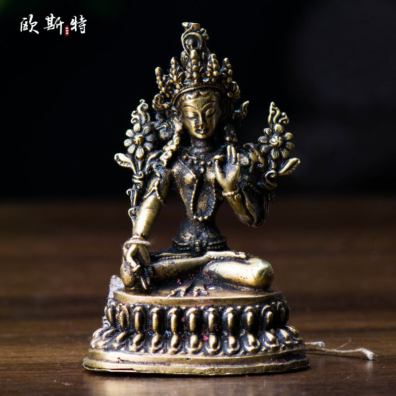 藏傳佛教用品 密宗佛像擺件尼泊爾手工青銅做舊3寸白度母佛像
