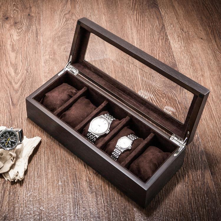 夭桃（飾品）木質天窗手錶盒五格木制機械錶展示盒首飾手錬收納盒 全館免運