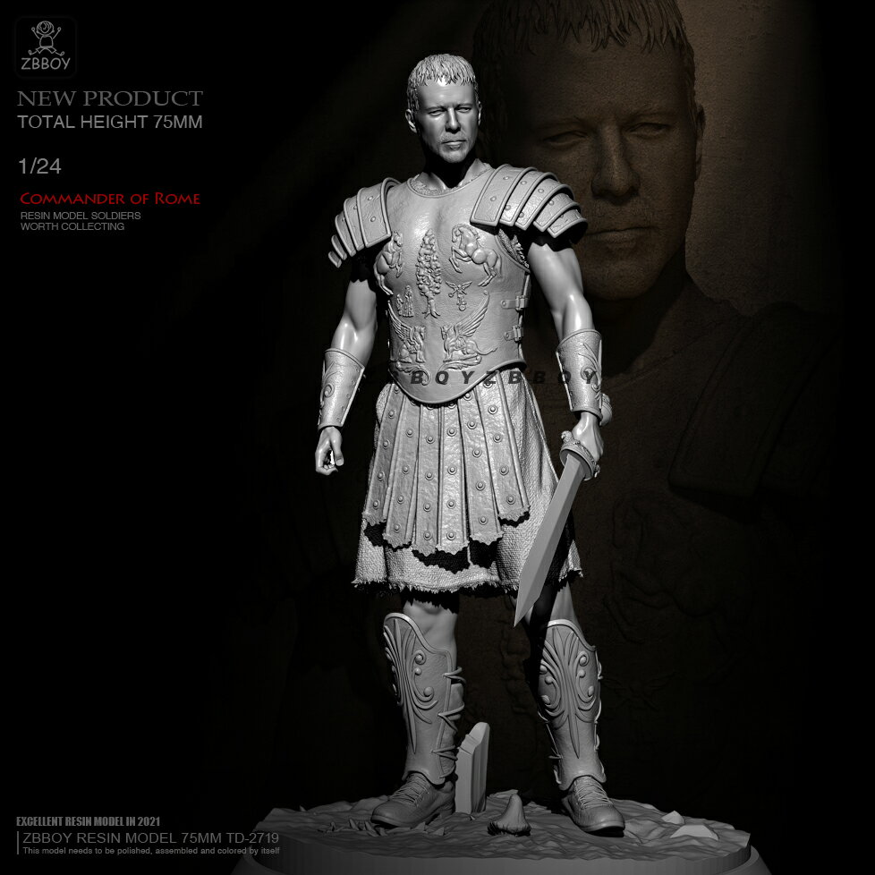 75mm 1/24 ZBBOY監制 羅馬將軍 樹脂手辦 兵人 白模 TD-2719