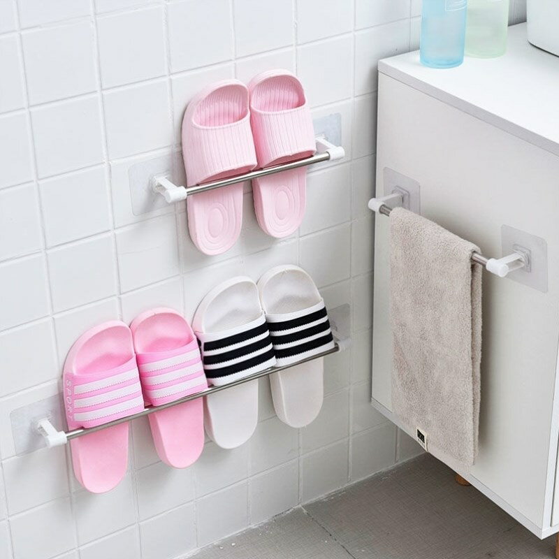 。不繡鋼銹置物架衛生間簡易拖鞋架免打孔壁掛鞋架毛巾架浴室家用