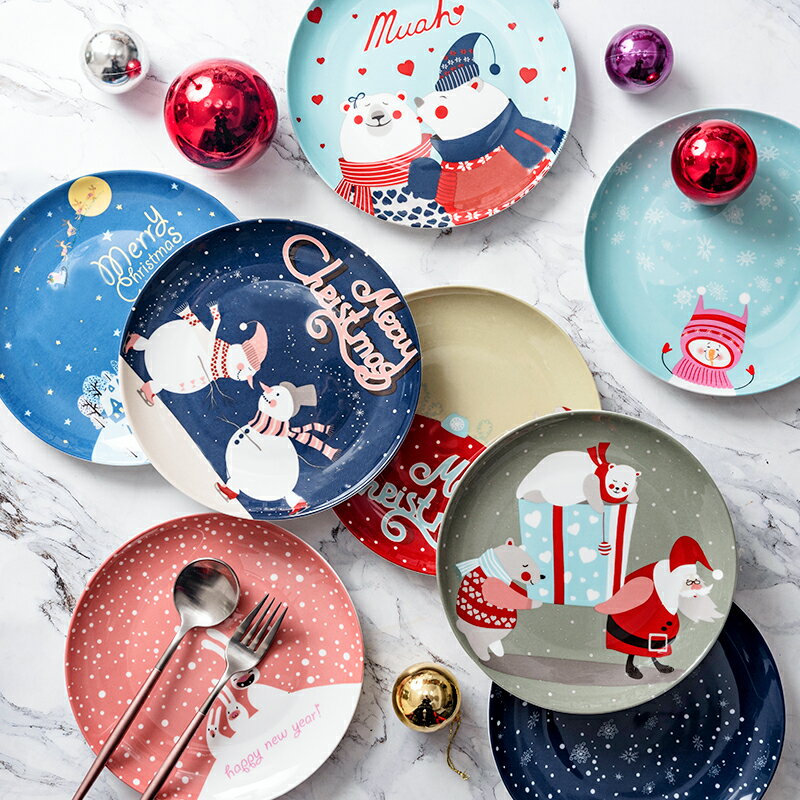 圣誕創意卡通陶瓷餐盤圣誕節西餐餐具碟子盤子新年小禮物套裝系列