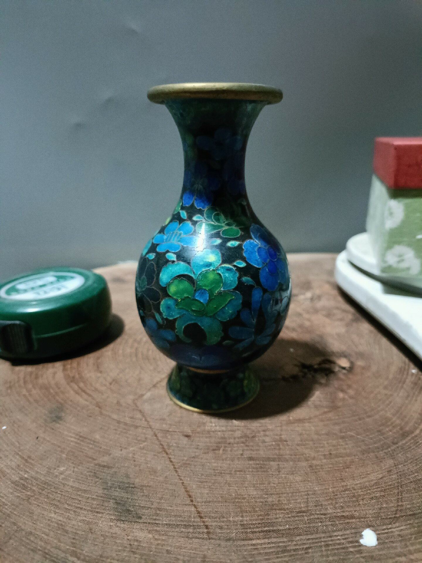 日本回流銅器古董老銅瓶景泰藍花瓶香瓶爐瓶案頭瓶，品相很好，年