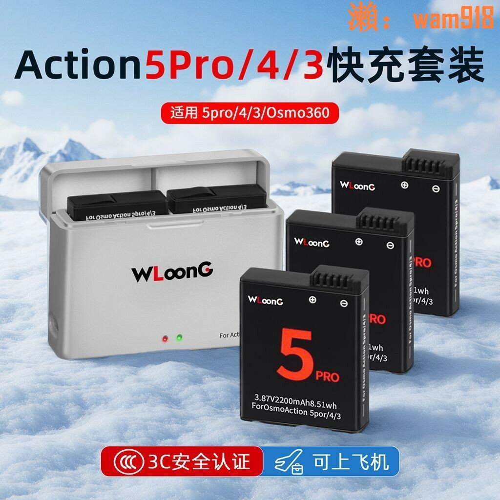 適用DJI大疆的Action5Pro/4/3電池耐寒OSMO360運動相機充電器配件