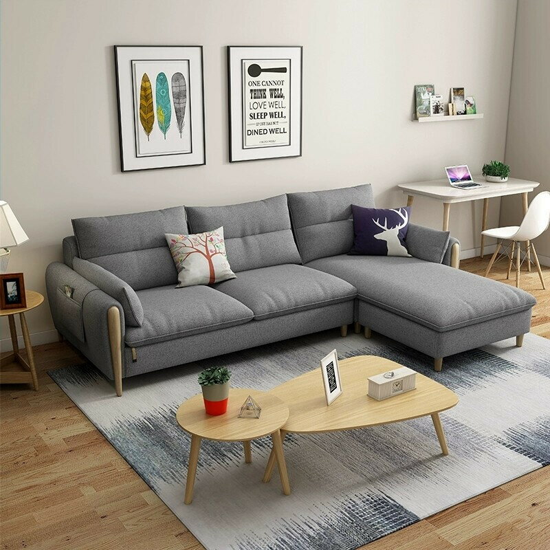 沙發 大沙發 沙發椅 北歐布藝沙發組合簡約現代小戶型客廳可拆洗布沙發整裝白蠟木