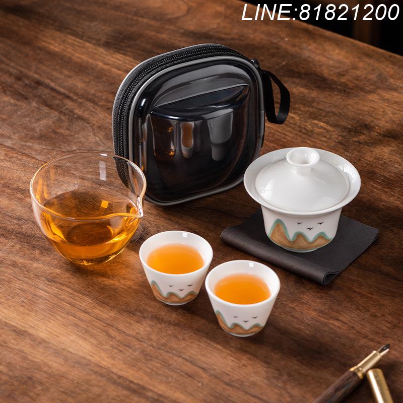 羊脂玉茶具 白瓷茶具 免運/開票 公司貨 高檔羊脂玉瓷旅行茶具快客杯一壺二杯戶外便攜茶杯茶壺輕奢伴手禮 快速出貨