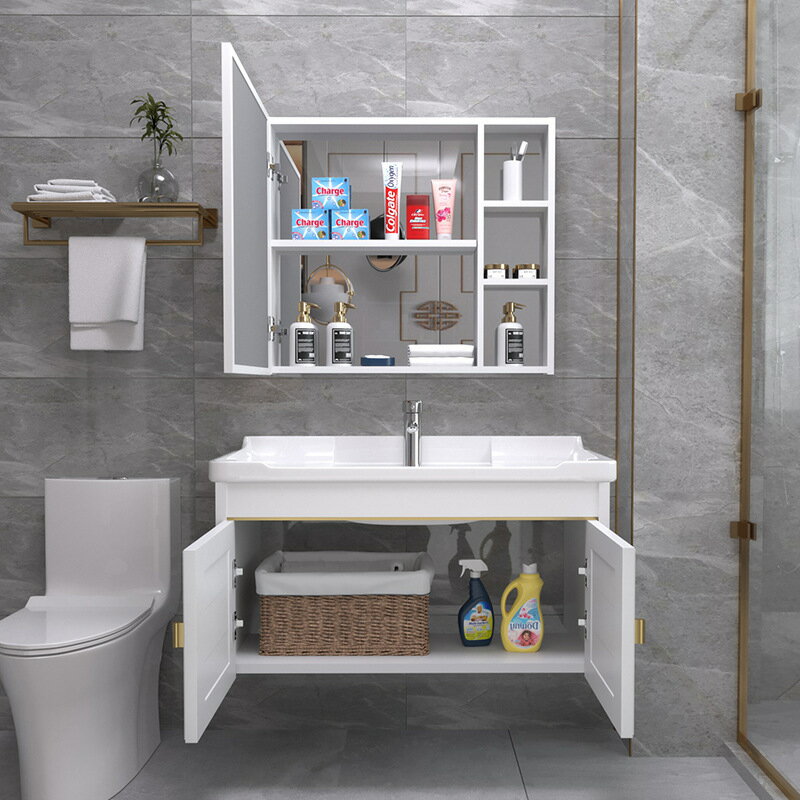 輕奢太空鋁浴室櫃組合陽臺陶瓷洗手盆櫃衛浴櫃小戶型衛生間吊櫃