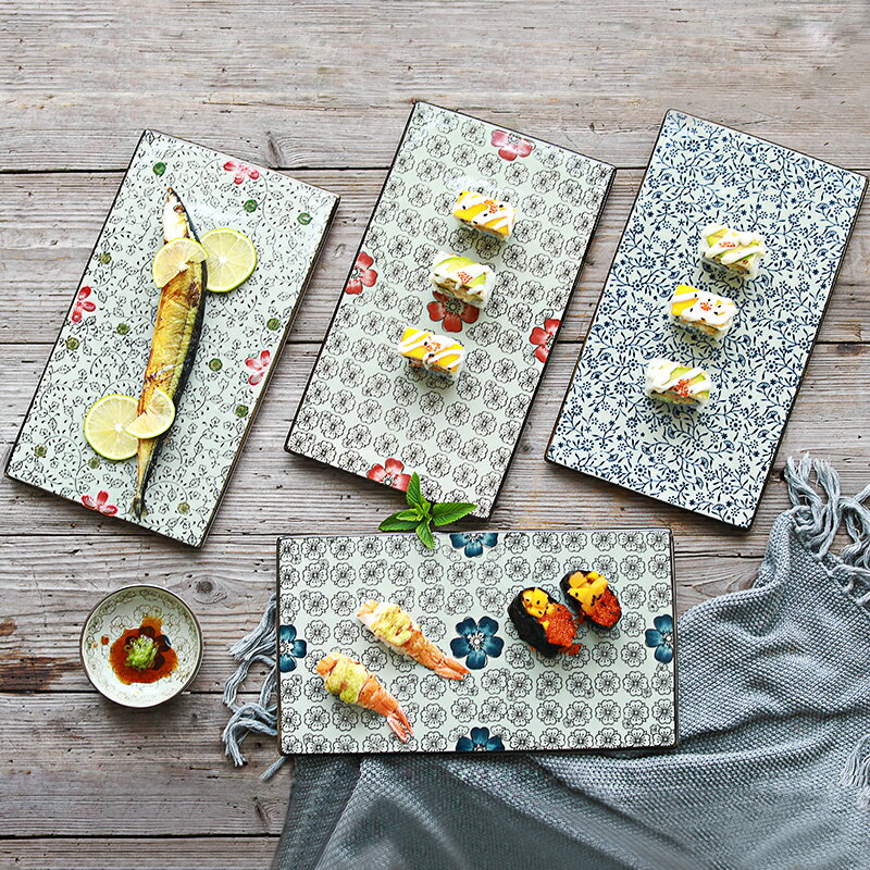 日式壽司盤子陶瓷和風餐具家用長方形平盤擺盤蛋糕甜品盤個性創意