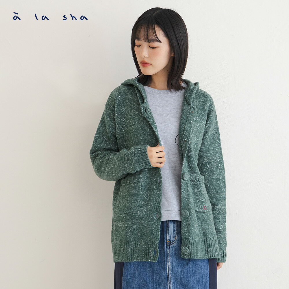 a la sha 花紗長版連帽針織外套