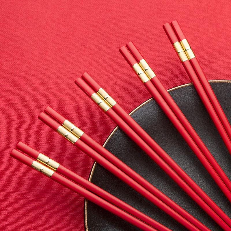 紅色筷子家用喬遷結婚喜慶過年春節高檔耐高溫精致高端合金筷喜筷