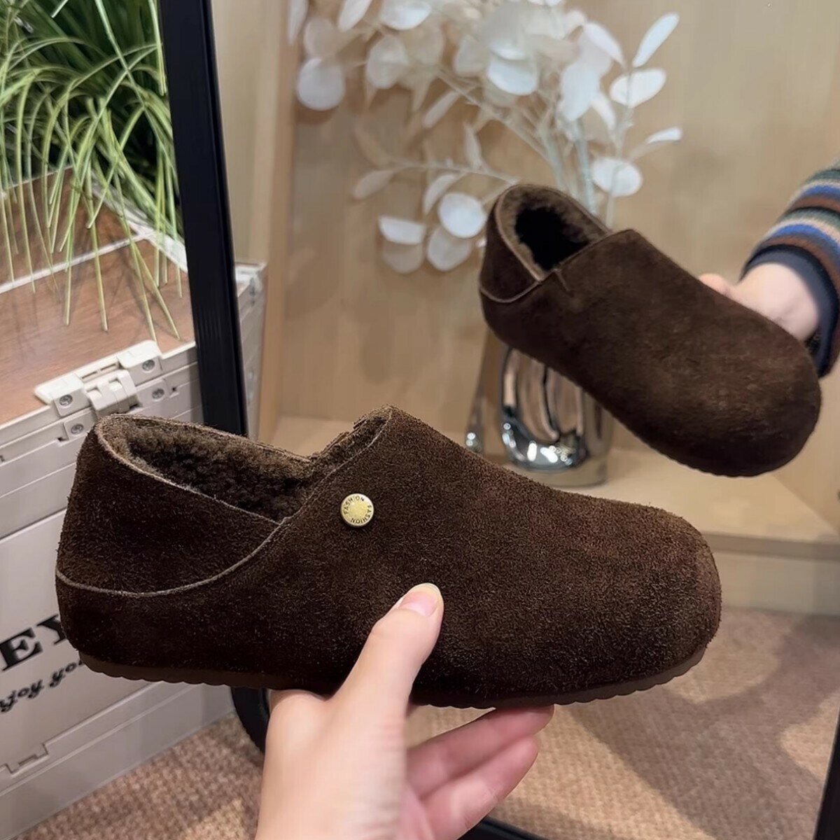 超火加絨勃肯鞋女2025秋冬季新款百搭復古女鞋保暖舒適兩穿棉拖鞋