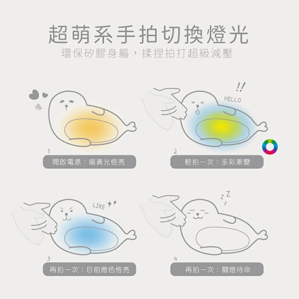 【KINYO】多彩呆萌海豹氣氛燈 (LED) 4